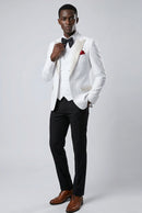 Men’s White 3-Piece Hotfix Crystal Peak Lapel Tuxedo Set