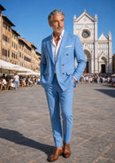 Slim Fit Sky Blue Double-Breasted Suit (2-Piece)
