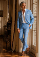 Slim Fit Sky Blue Double-Breasted Suit (2-Piece)