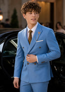 Slim Fit Sky Blue Double-Breasted Suit (2-Piece)