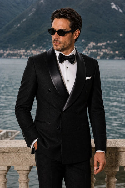 Micro-Textured Black Double-Breasted Tuxedo (2-Piece)