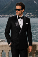 Micro-Textured Black Double-Breasted Tuxedo (2-Piece)