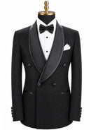 Micro-Textured Black Double-Breasted Tuxedo (2-Piece)
