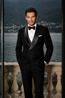 Micro-Textured Black Double-Breasted Tuxedo (2-Piece)
