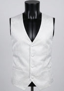 Traje de fiesta entallado de 3 piezas con cuello tradicional y estampado paisley blanco para hombre