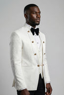 Men's 3-Piece Traditional Collar White Paisley Fitted Party Suit