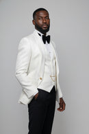 Men's 3-Piece Traditional Collar White Paisley Fitted Party Suit