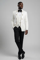 Men's 3-Piece Traditional Collar White Paisley Fitted Party Suit