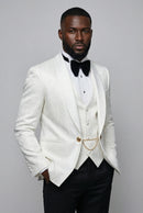 Men's 3-Piece Traditional Collar White Paisley Fitted Party Suit
