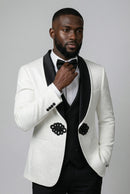 Men's 3-Piece Black Lapel Floral Jacquard White Tuxedo