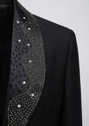 Esmoquin negro de tres piezas con adornos de diamantes de imitación para hombre