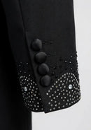 Esmoquin negro de tres piezas con adornos de diamantes de imitación para hombre
