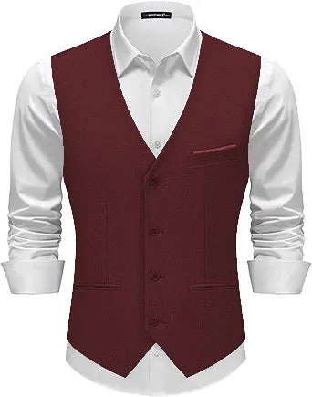 Men's Classic Burgundy Suit Vest Slim Fit Formal Waistcoat
