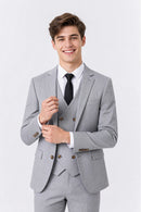 Men's 3-Piece Two Button Groom's Pinstripe Light Gray Suit
