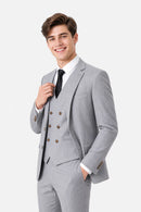 Men's 3-Piece Two Button Groom's Pinstripe Light Gray Suit