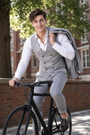 Men's 3-Piece Two Button Groom's Pinstripe Light Gray Suit