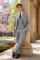 Men's 3-Piece Two Button Groom's Pinstripe Light Gray Suit