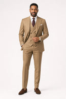 Men's 3-piece Barge Collar Brown Suit