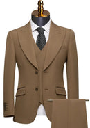 Men's 3-piece Barge Collar Brown Suit