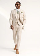 Men's 3-piece Barge Collar Beige Suit