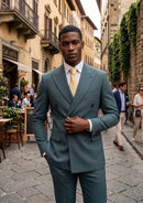 Men's 2-Piece Double-breasted Dark Green Texture Suit