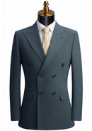 Men's 2-Piece Double-breasted Dark Green Texture Suit