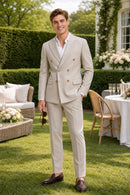 Men's 2-Piece Double-breasted Beige Texture Suit
