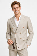 Men's 2-Piece Double-breasted Beige Texture Suit