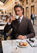 Men's 2-Piece Shadow Stripe Double-breasted Dark Brown Suit