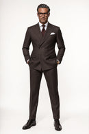 Men's 2-Piece Shadow Stripe Double-breasted Dark Brown Suit