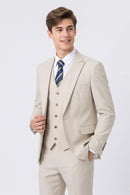 Men's 3-piece One Button Peak Lapel Beige Suit