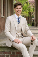 Men's 3-piece One Button Peak Lapel Beige Suit