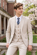 Men's 3-piece One Button Peak Lapel Beige Suit