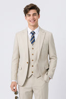 Men's 3-piece One Button Peak Lapel Beige Suit
