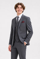 Men's 3-Piece Slim Fit Windowpane Plaid Gray Suit