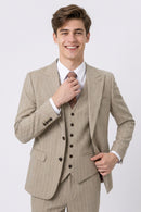 Men's 3-Piece Stripe Beige Suit