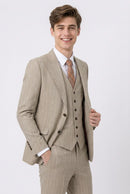 Men's 3-Piece Stripe Beige Suit
