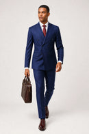 Men's 2-Piece Slim Fit Double-Breasted Blue Suit