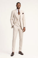 Men's 3-piece Barge Collar Beige Suit