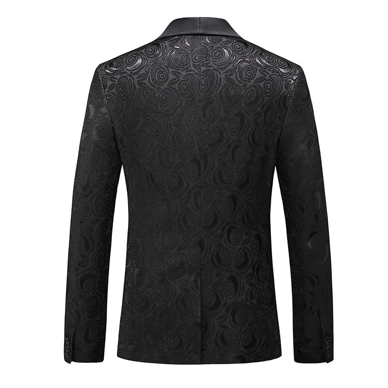 Men's 3-Piece Black Rose Embroidery Shawl Lapel Wedding Suit