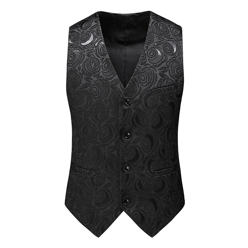 Men's 3-Piece Black Rose Embroidery Shawl Lapel Wedding Suit