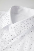 Men's Crystal Rhinestone White Dress Shirt – Slim Fit, Long Sleeve