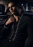 Men's Black Shirt With Line Embroidery