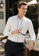 Men's White Shirt With Line Embroidery