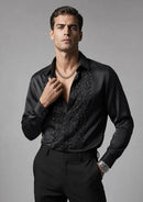 Men's Hand-Sewn Beaded Dress Shirt – Hidden Placket, Slim Fit