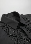 Men's Hand-Sewn Beaded Dress Shirt – Hidden Placket, Slim Fit