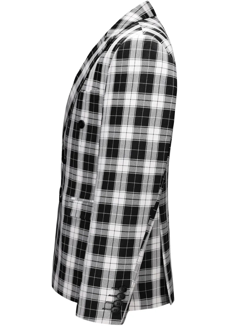 Men's Black And White Plaid Double-breasted Single-Western Jacket