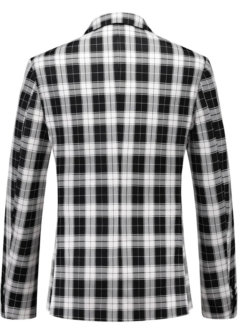 Men's Black And White Plaid Double-breasted Single-Western Jacket