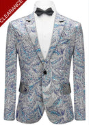 Men's Peacock Pattern Silver and Blue Tuxedo
