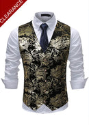 Men's Metallic Printed Vest Gold